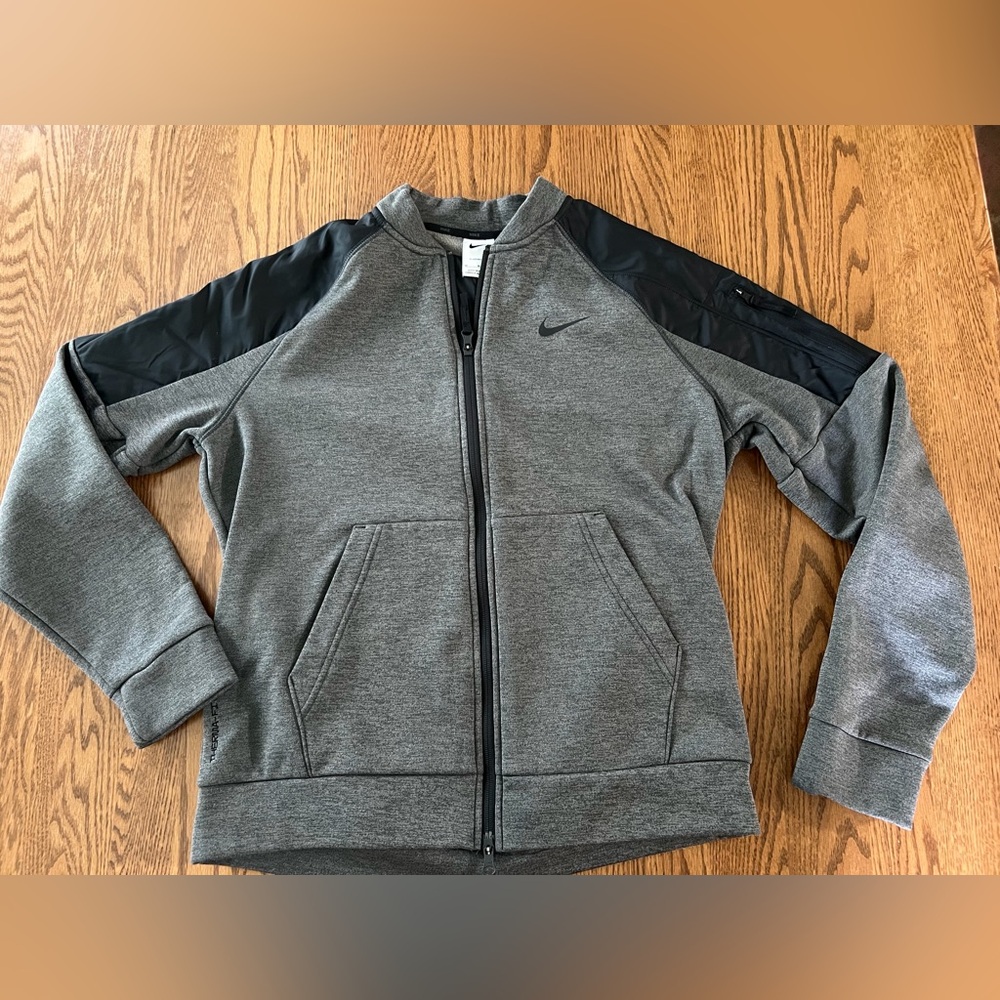 Nike Grey Full-Zip Jacket with Black Shoulder Panels Men’s Medium